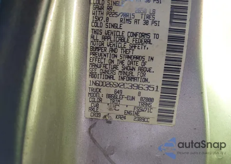 2002 Nissan Frontier Xe из США, поврежденный, VIN 1N6DD26SX2C396351